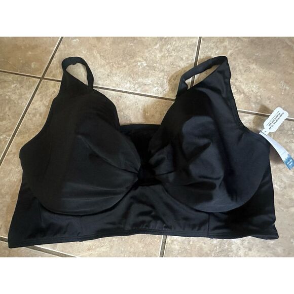 NWT Cacique 42G Lightly Lined Plunge Swim Top Bra Black - Picture 1 of 4